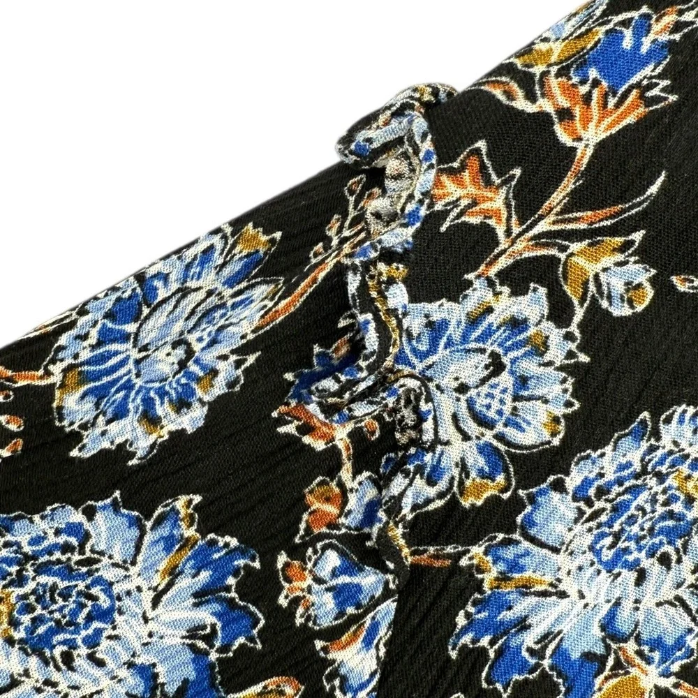 Free People Moonlight Dance‎ Floral Bell Sleeve Boho Tunic Top Blue Size Small